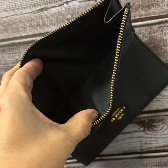 Coach Black Leather Pouch with Gold Accent and wrist strap - Picture 10 of 11